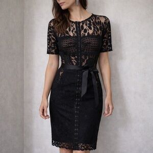 Beguile By Byron Lars Carissima Black Lace Midi Sheath Dress Size 4 Cocktail
